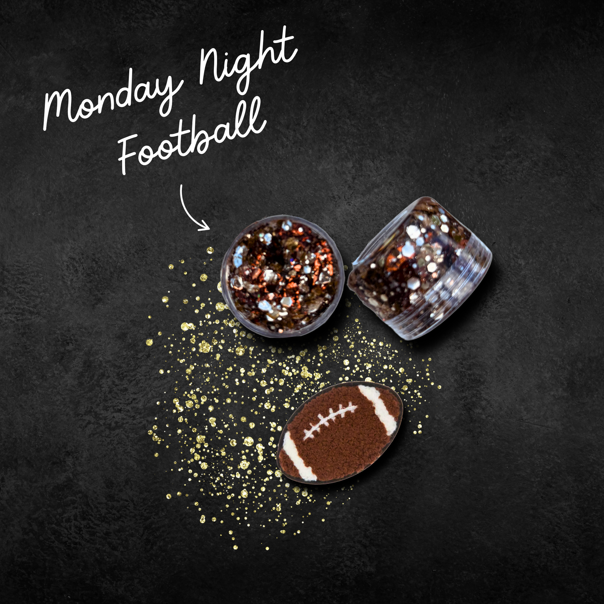“
Monday Night Football Pixie Paste biodegradable hair glitter – chunky footballs, copper and brown glitter gel for football game day hairstyles