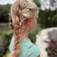 Back view of blonde braided hairstyle decorated with Friday Night Lights Pixie Paste football hair glitter, safe and biodegradable sparkle gel.