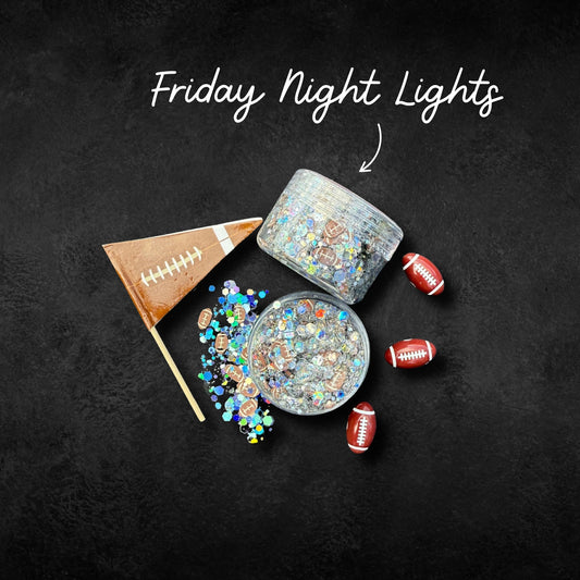 Friday Night Lights football hair glitter with tiny football shapes, non-toxic Pixie Paste sparkle gel hair glitter